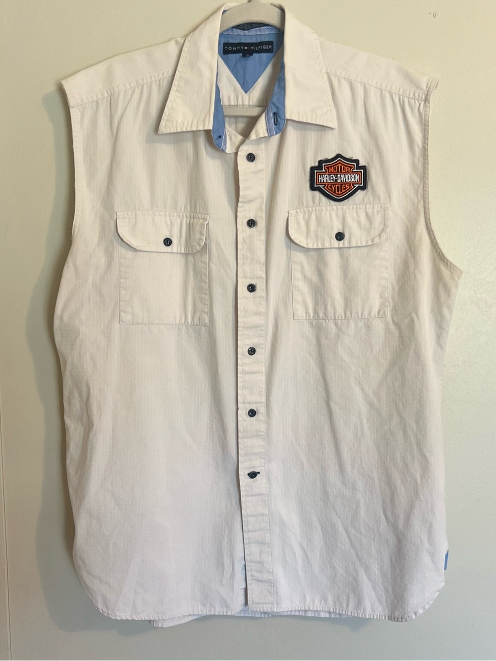 Tommy Hilfiger Harley-Davidson Patch White Sleeveless Button-Up Shirt